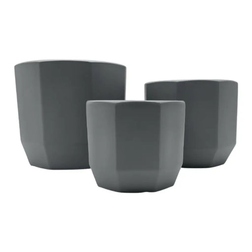 Set 3 Maceteros Maceta De Ceramica Gris Lineas Verticales - Fliperex