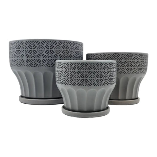 Set 3 Maceteros Maceta De Ceramica Gris Patrones Negro Alto - Fliperex