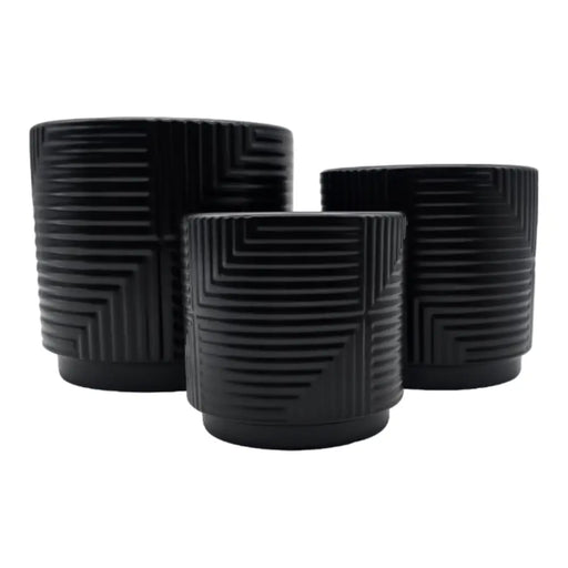 Set 3 Maceteros Maceta De Ceramica Negro Con Lineas Cuadrada - Fliperex