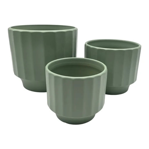 Set 3 Maceteros Maceta De Ceramica Oliva Lineas Verticales - Fliperex