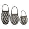 Set 3 Porta Vela Mimbre Rustico Terraza Decoracion Gris