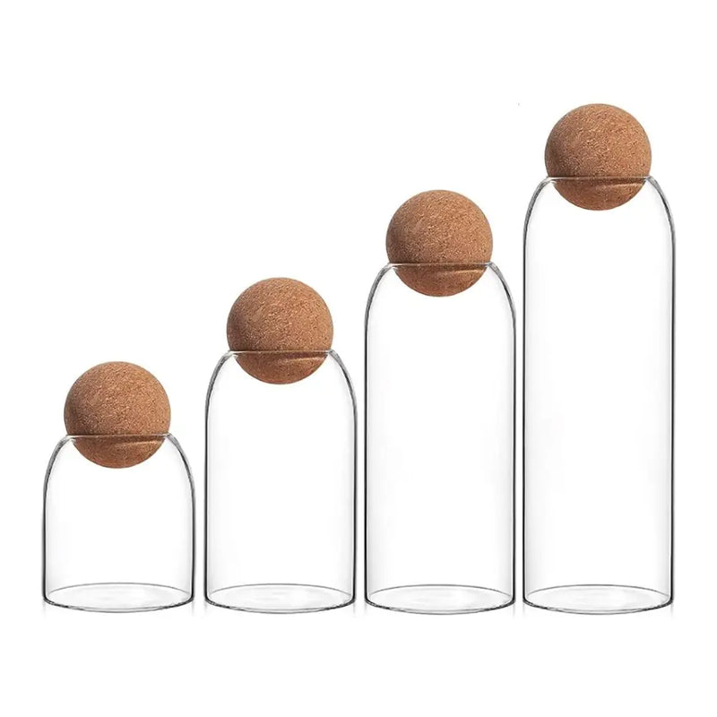 Set 4 Botellas Frascos Vidrio Transparente Tapa De Corcho - Fliperex