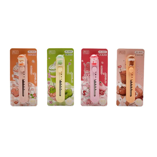 Set 4 Corta Cartón Cutter Mini Diseño Bebestible Kawaii Cute - Fliperex