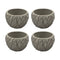 Set 4 Macetero Maceta Acabado Cemento Relieve Hojas Gris S