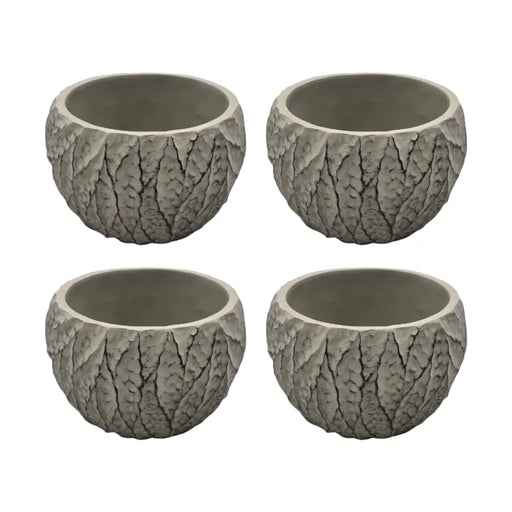 Set 4 Macetero Maceta Acabado Cemento Relieve Hojas Gris S - Fliperex