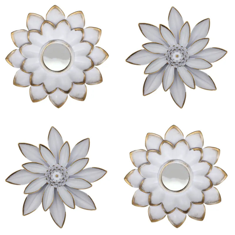 Set 4 Marcos De Espejos Flor De Loto Decorativo Blanco Deco - Fliperex