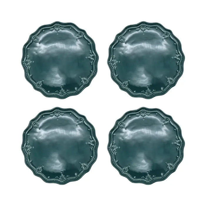 Set 4 Platos De Ceramica Turquesa Floral Vintage Elegante - Fliperex