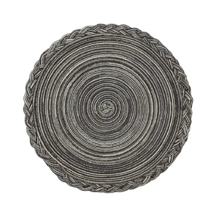 Set 6 Individuales Circulares Borde Trenzado Negro Plateado - Fliperex