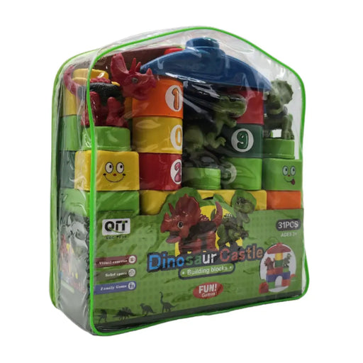 Set Bloques Y Dinosaurios Grande 31 Piezas Con Bolso Estuche - Fliperex