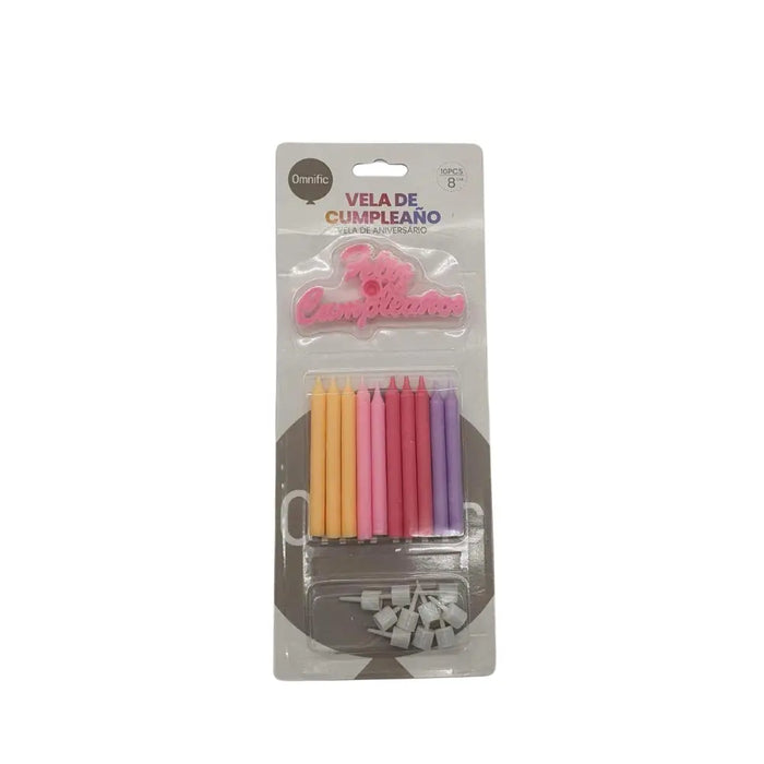 Set De 10 Velas De Cumpleaños Celeste Rosado Con Decorativo - Fliperex