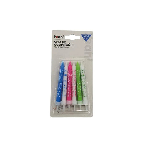 Set De 12 Velas De Cumpleaños Multicolores Happy Birthday - Fliperex