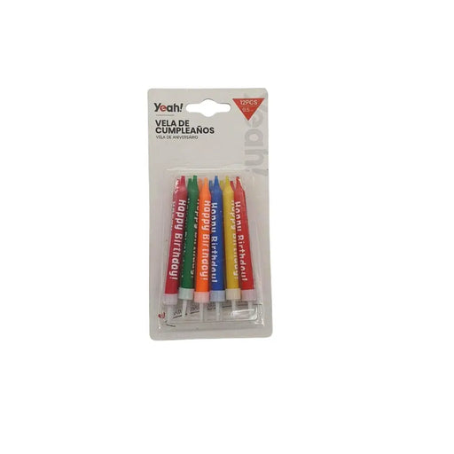Set De 12 Velas De Cumpleaños Multicolores Happy Birthday - Fliperex