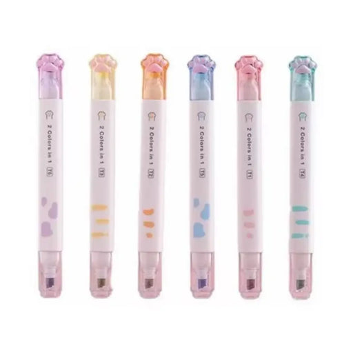 Set Lápices Destacador Doble Punta 12 Colores Kawaii Gatito - Fliperex