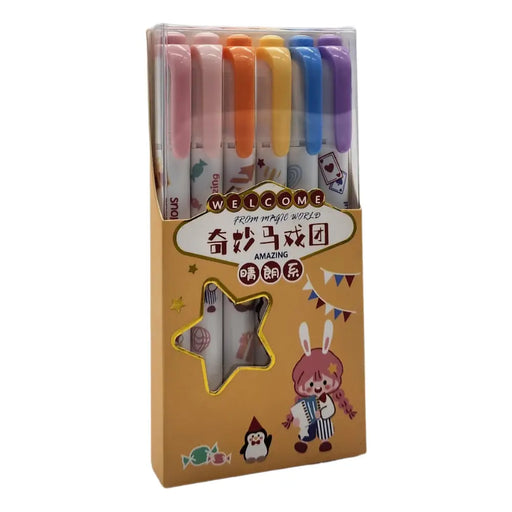 Set Lapices Destacadores 6 Colores Mundo Magico - Fliperex