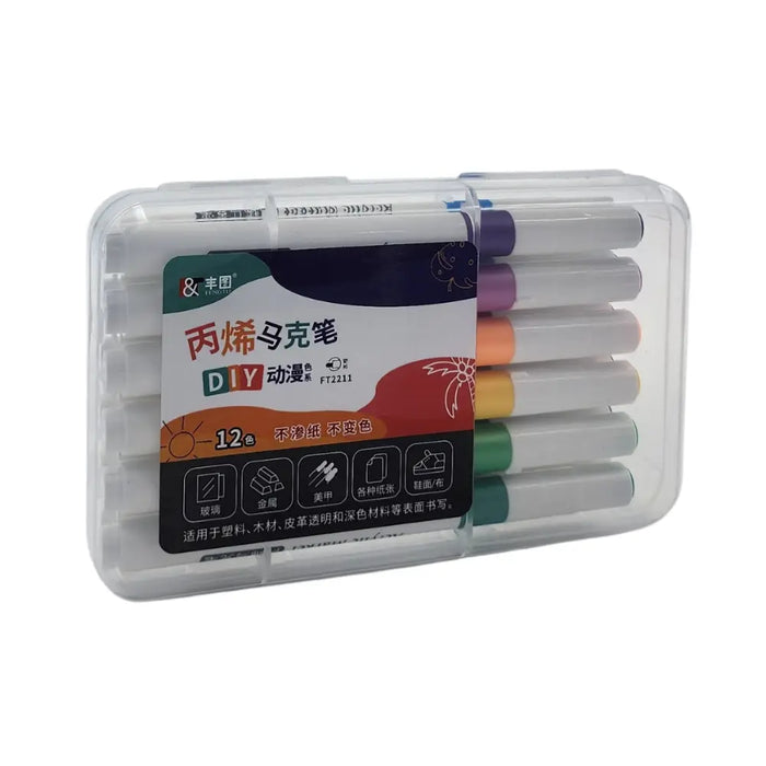 Set Marcadores Acrilicos 12 Lapices Calidad Arte Dibujo - Fliperex