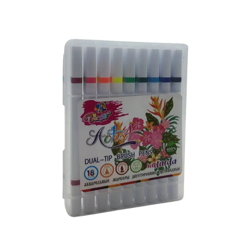 Set Marcadores Doble Punta 18 Lapices Plumones Watercolor - Fliperex