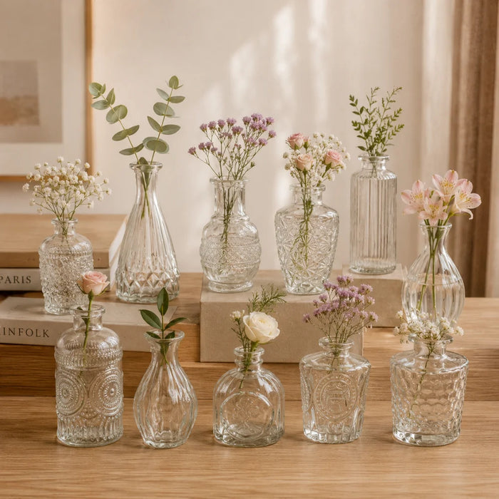 Set 10 Floreros Vidrio Tallado Efecto Degradado Decorativo