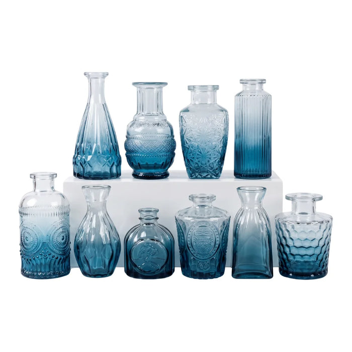 Set 10 Floreros Vidrio Tallado Efecto Degradado Decorativo
