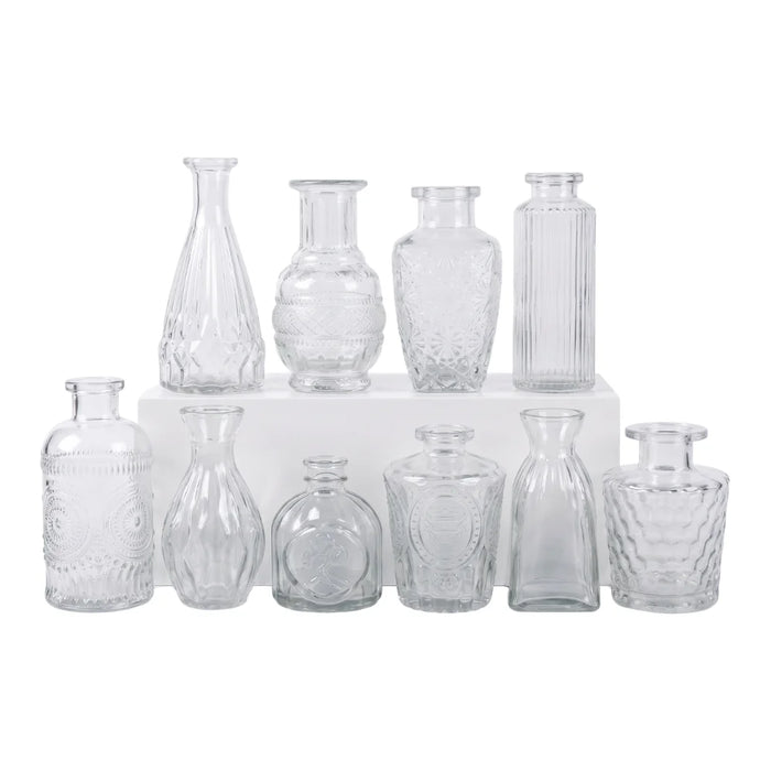 Set 10 Floreros Vidrio Tallado Efecto Degradado Decorativo