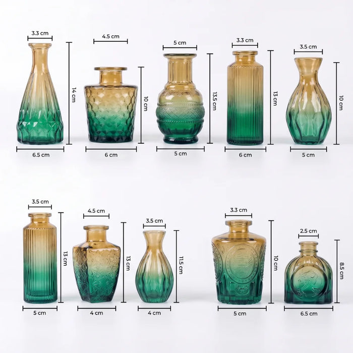 Set 10 Floreros Vidrio Tallado Efecto Degradado Decorativo