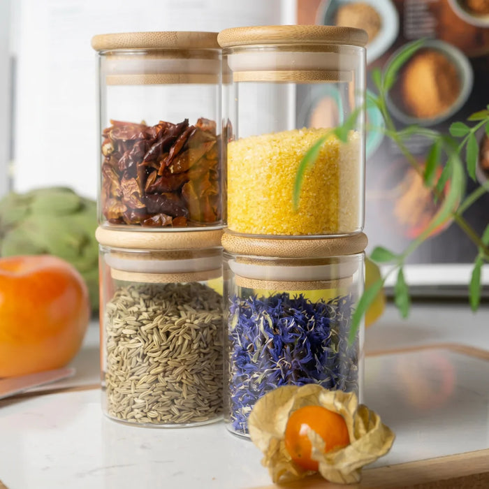 Set 6 Frascos de Especias Condimentos Con Tapa Bambu Cocina