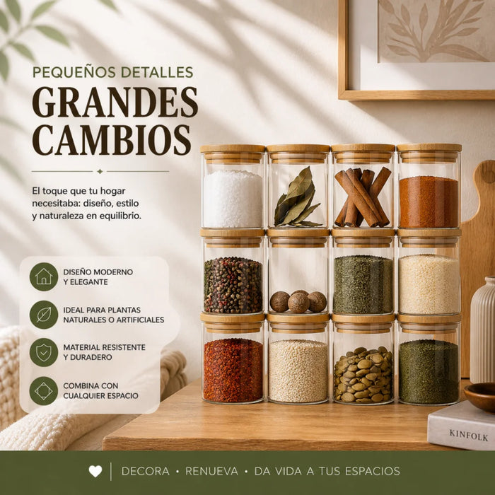 Set 12 Frascos de Especias Condimentos Con Tapa Bambu Cocina