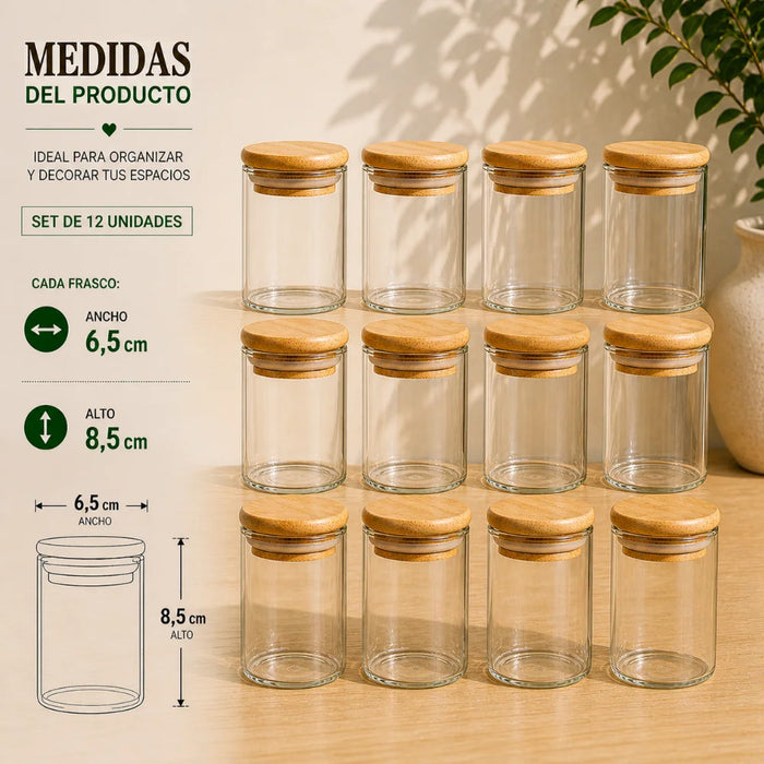 Set 12 Frascos de Especias Condimentos Con Tapa Bambu Cocina