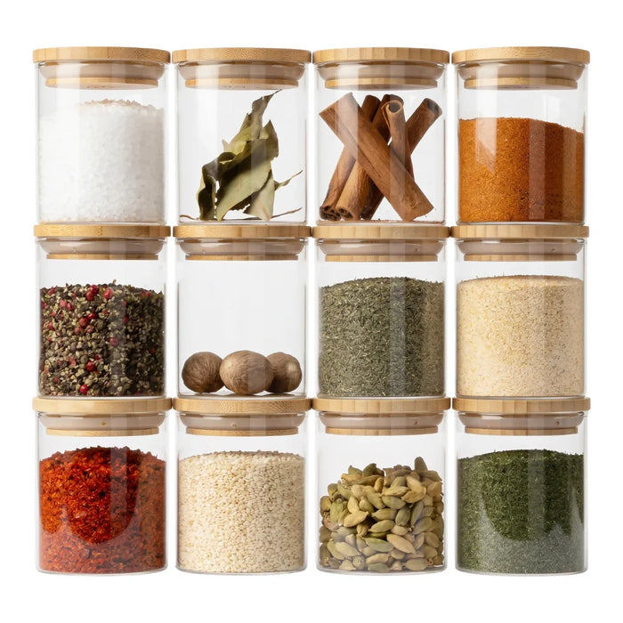 Set 12 Frascos de Especias Condimentos Con Tapa Bambu Cocina