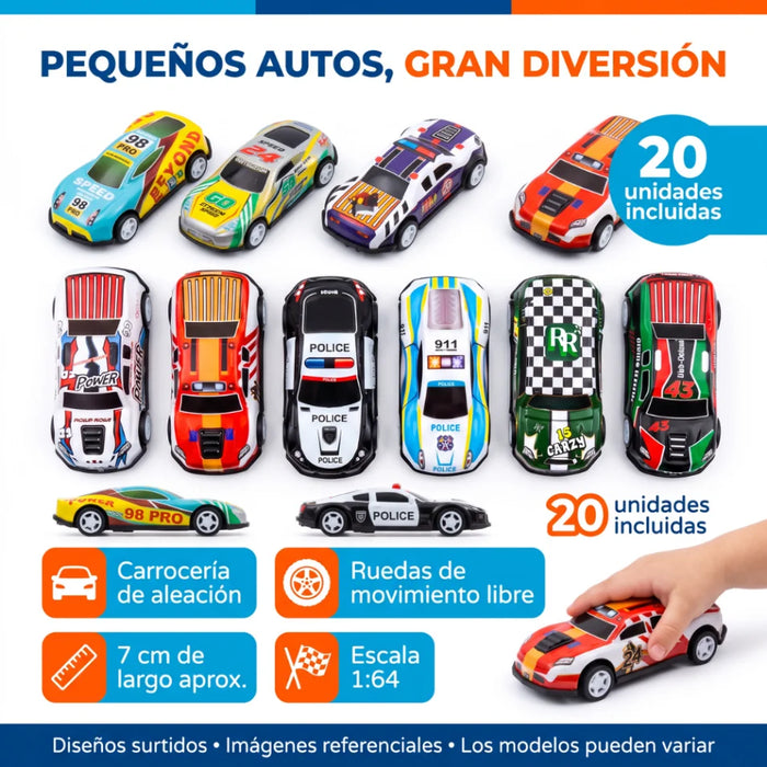 Set 20 Autitos De Metal Con Maletín Caja Organizadora Infantil