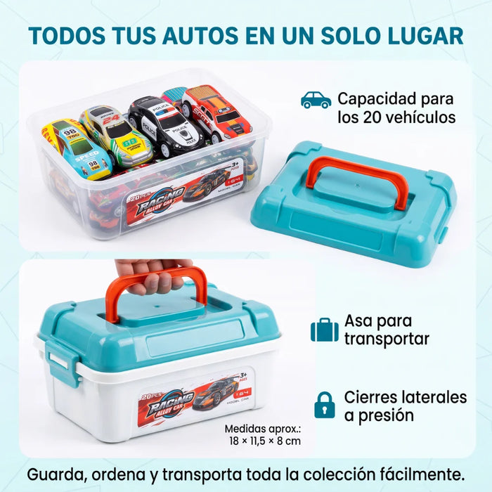 Set 20 Autitos De Metal Con Maletín Caja Organizadora Infantil