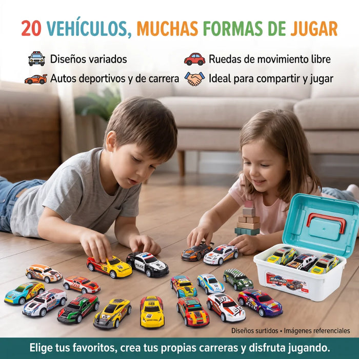 Set 20 Autitos De Metal Con Maletín Caja Organizadora Infantil