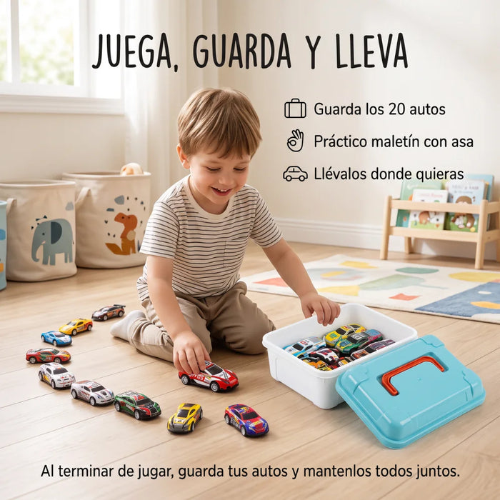 Set 20 Autitos De Metal Con Maletín Caja Organizadora Infantil