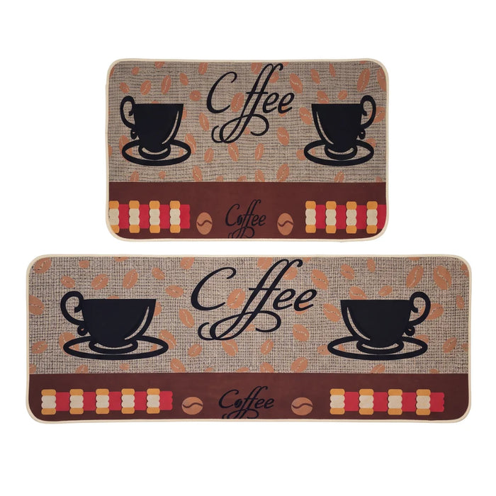 Set 2 Alfombras De Cocina Goma Antideslizante Diseño Coffee