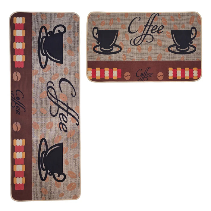 Set 2 Alfombras De Cocina Goma Antideslizante Diseño Coffee