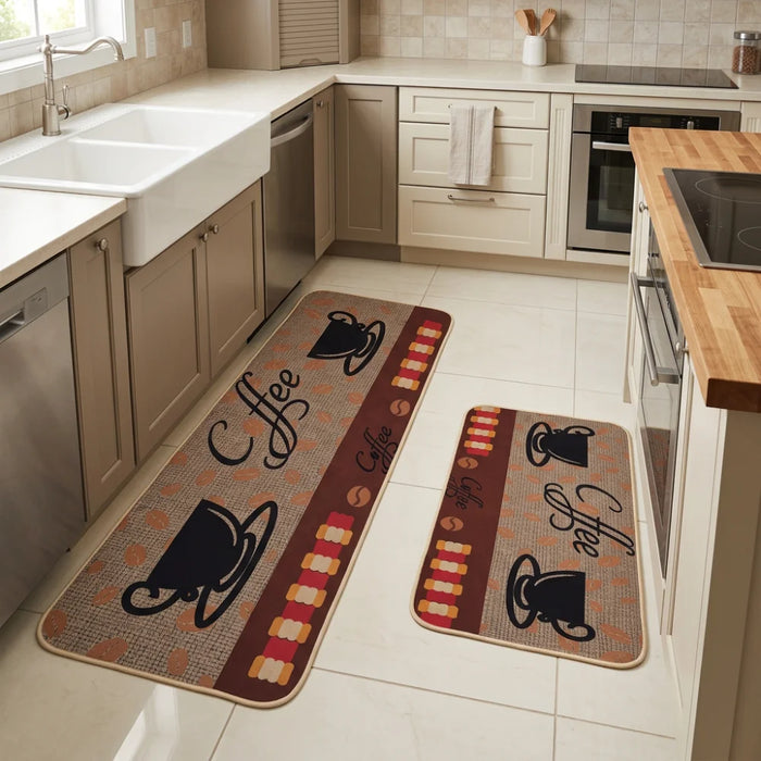 Set 2 Alfombras De Cocina Goma Antideslizante Diseño Coffee