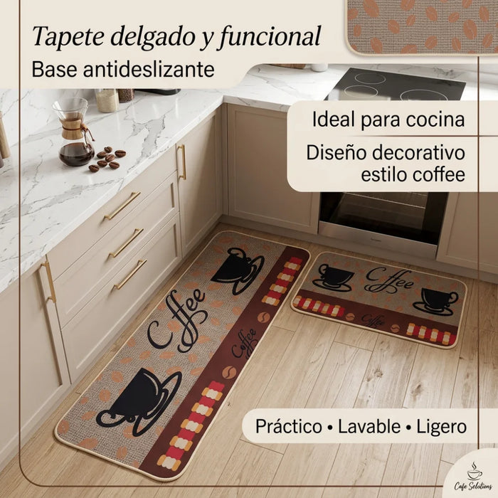Set 2 Alfombras De Cocina Goma Antideslizante Diseño Coffee