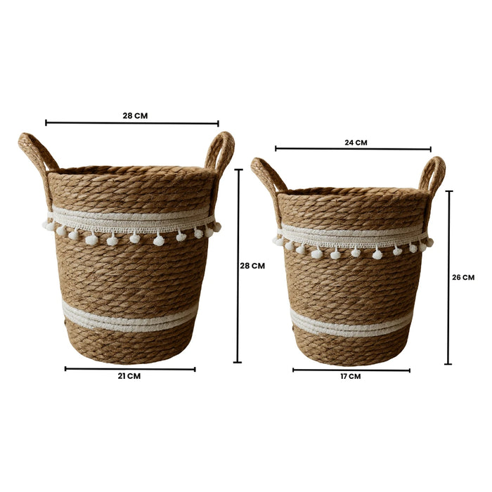 Set 2 Canastos Cesta Yute Diseño Algodón Tejido Rustico