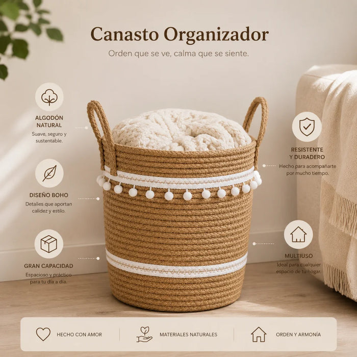 Set 2 Canastos Cesta Yute Diseño Algodón Tejido Rustico