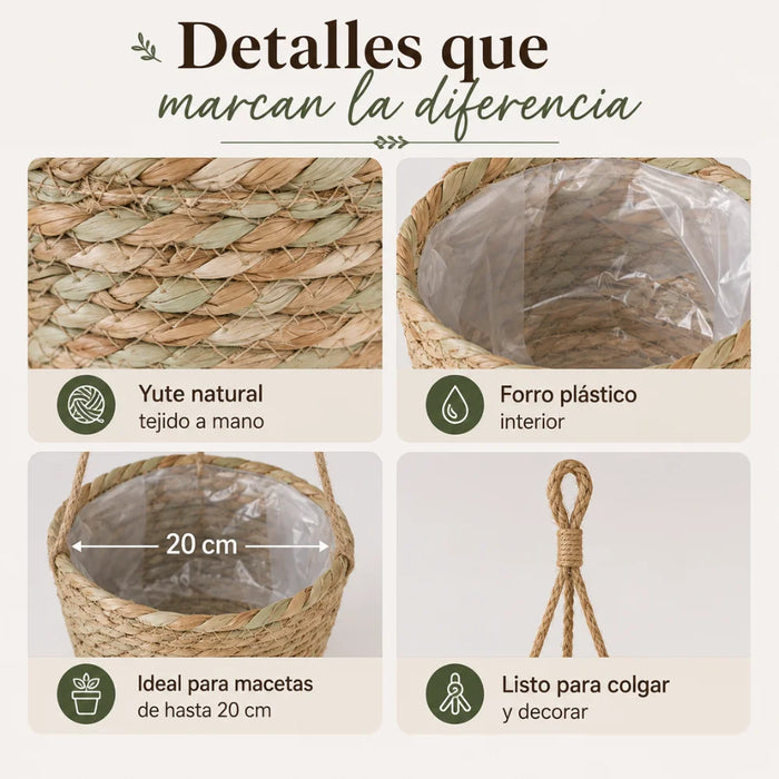 Set 2 Canastos Porta Macetero Colgante Fibra Jardin Terraza