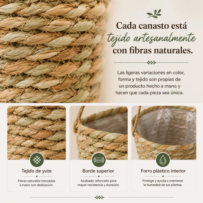 Set 2 Canastos Porta Macetero Colgante Fibra Jardin Terraza