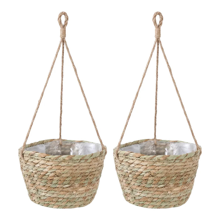 Set 2 Canastos Porta Macetero Colgante Fibra Jardin Terraza