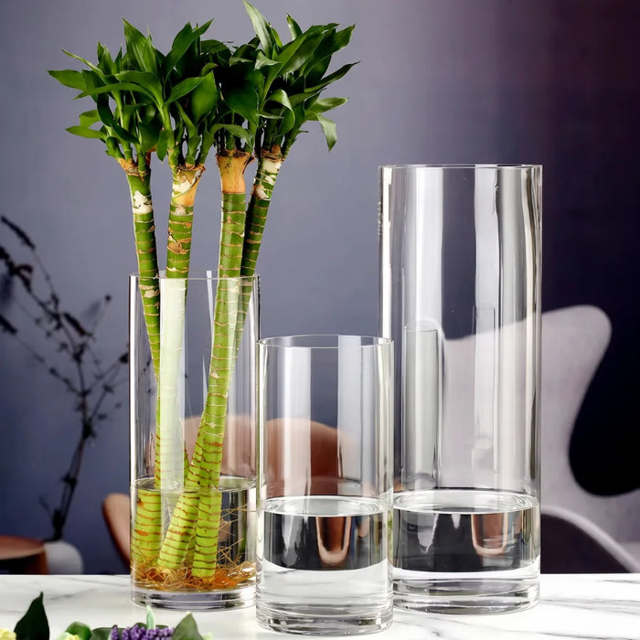 Set 2 Florero De Vidrio Alto Cilindrico Transparente Hogar S
