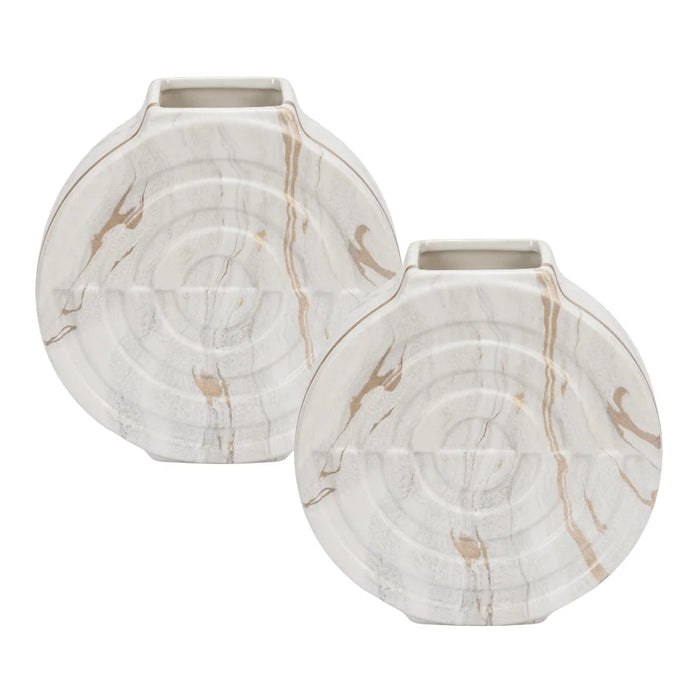 Set 2 Floreros Jarron de Ceramica Diseño Tipo Marmol Moderno