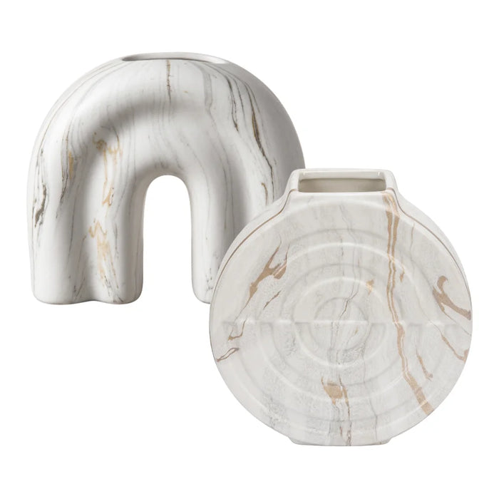 Set 2 Floreros Jarron de Ceramica Diseño Tipo Marmol Moderno