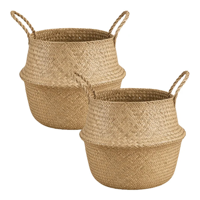 Set 2 Macetero Cesto Maceta Mimbre Tejida Plegable Con Asas