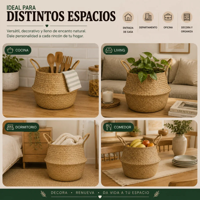 Set 2 Macetero Cesto Maceta Mimbre Tejida Plegable Con Asas