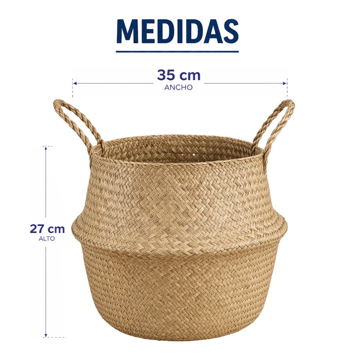 Set 2 Macetero Cesto Maceta Mimbre Tejida Plegable Con Asas