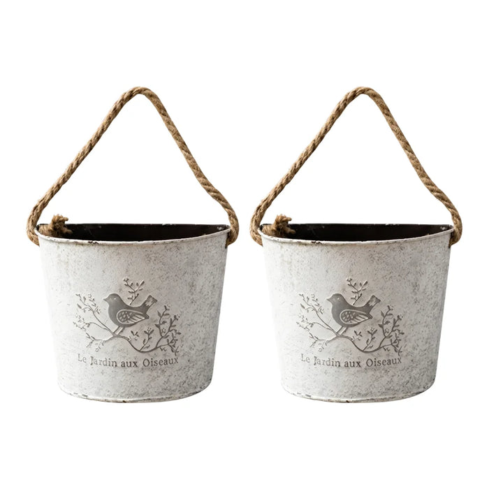 Set 2 Macetero Metalico Blanco Colgante de Pared Decorativo
