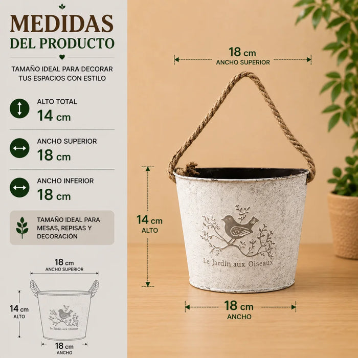 Set 2 Macetero Metalico Blanco Colgante de Pared Decorativo