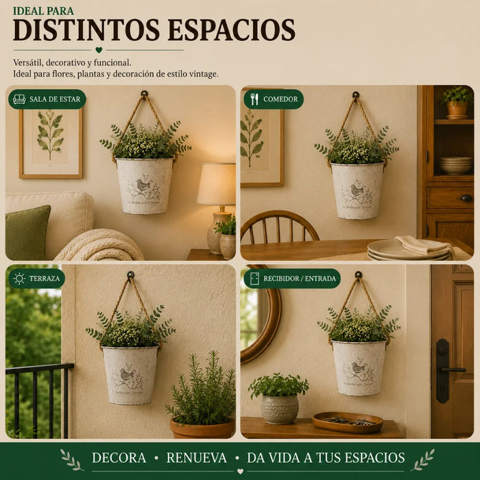 Set 2 Macetero Metalico Blanco Colgante de Pared Decorativo
